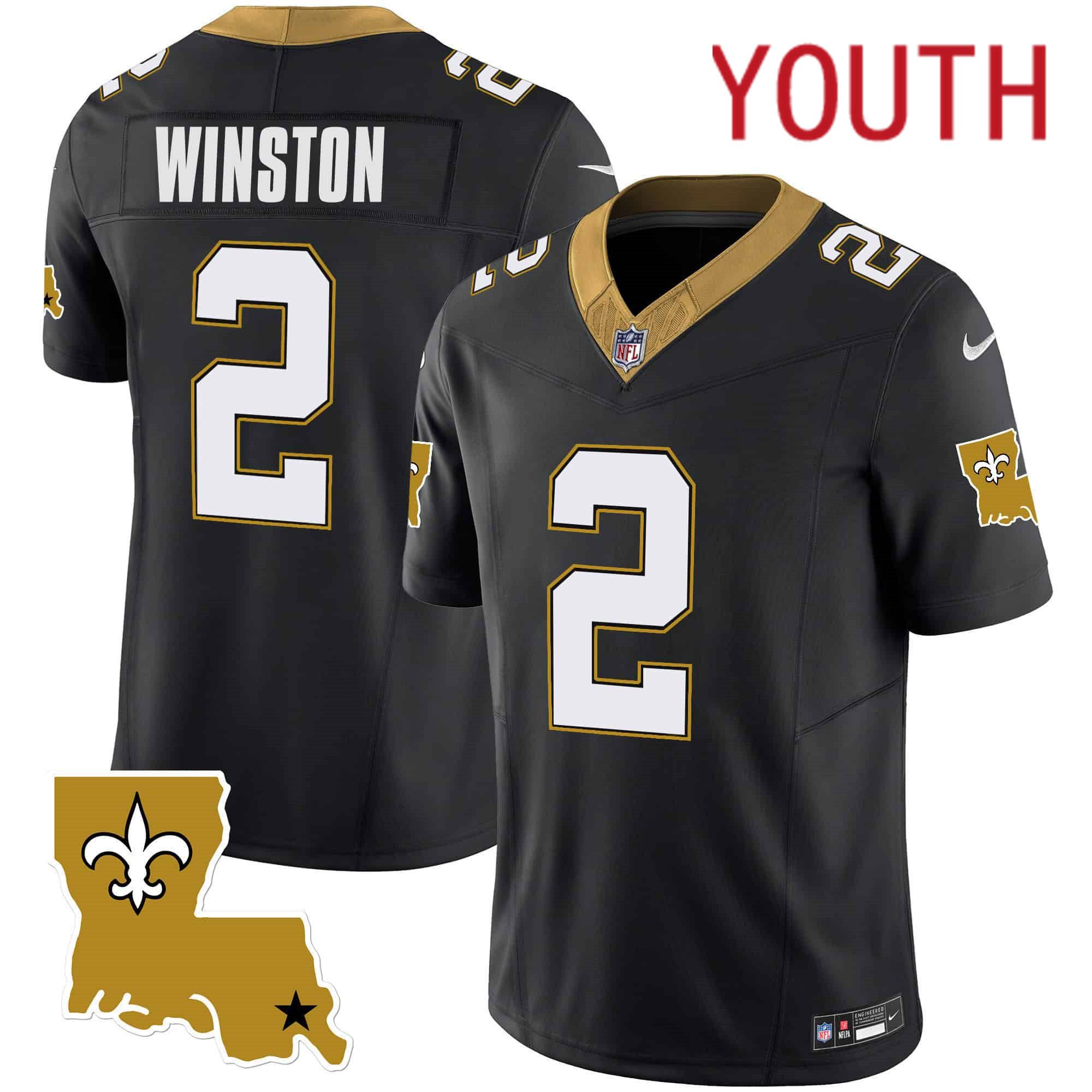 Youth New Orleans Saints #2 Winston Black 2024 Nike 1987 Legacy Vapor Limited NFL Jersey style 1